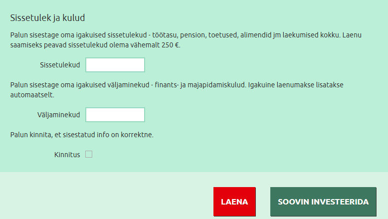 kohustuslikud väljad laenutaotluses