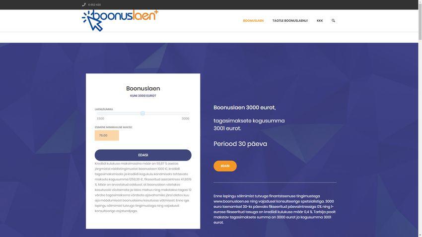 boonuslaen laenulimiit