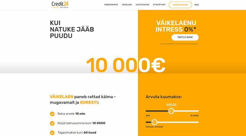 credit24 laen (väikelaen) ja autolaen (autoraha)